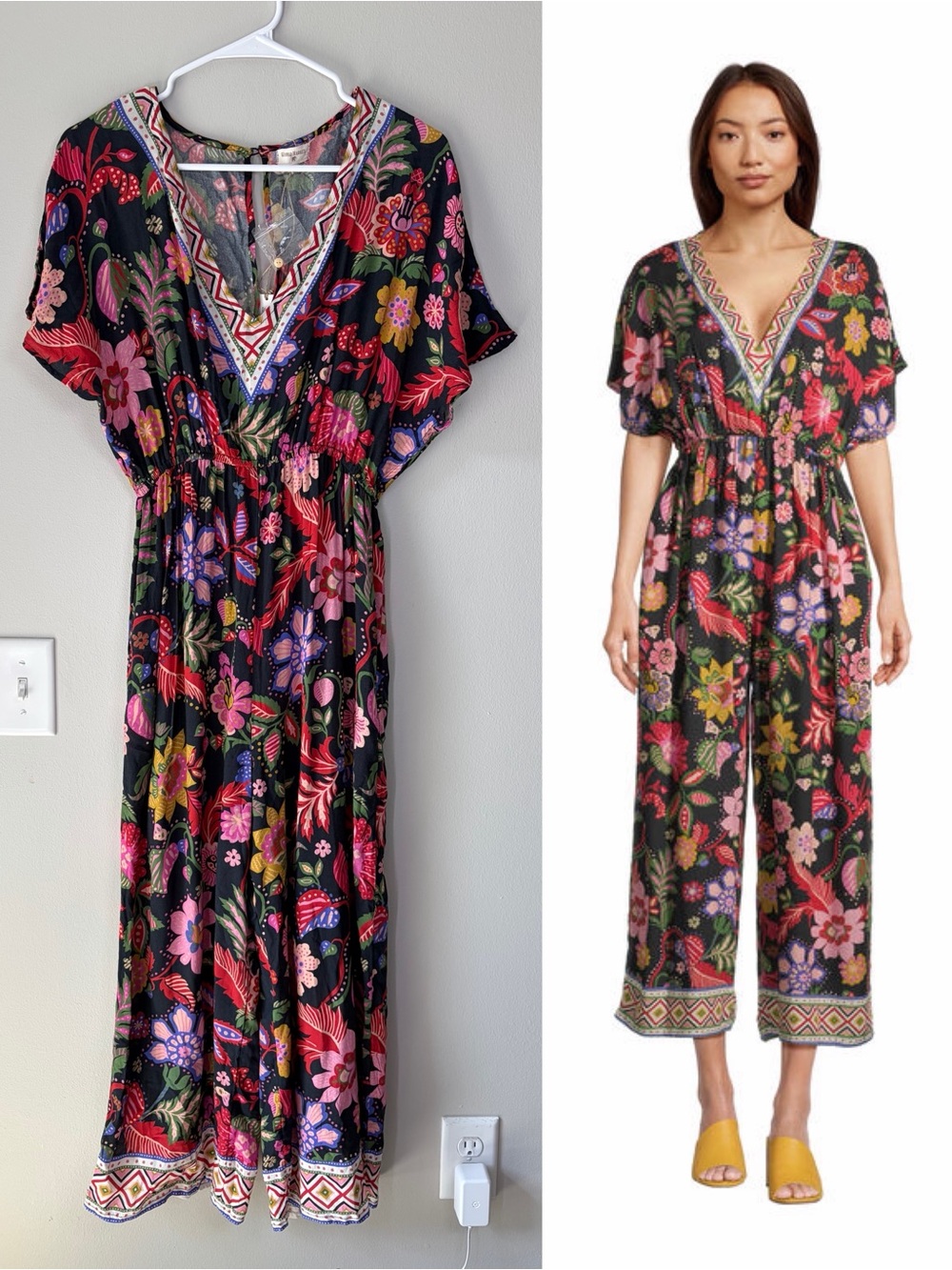 World Market Misha Floral Geo Wide Crop Leg Jumpsuit NWT FLAWED Artisan Artsy
